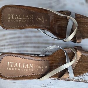 Italian Shoemakers Silver and Brown Sandals Flat Sole